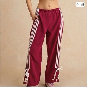 Micas Maroon Track Pants with White Side Stripes that tie